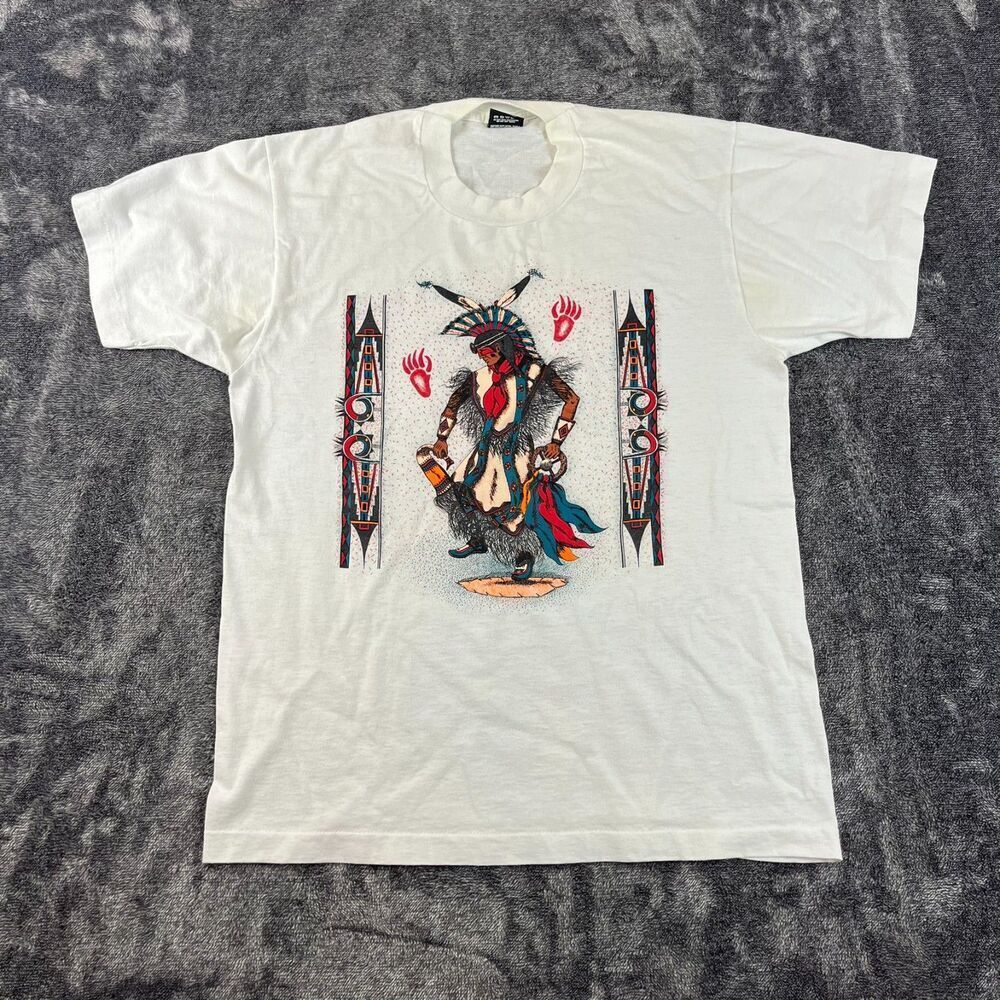 Vtg Screen Stars Native Tribal Aztec T-Shirt Multicolor L Single Stitch USA